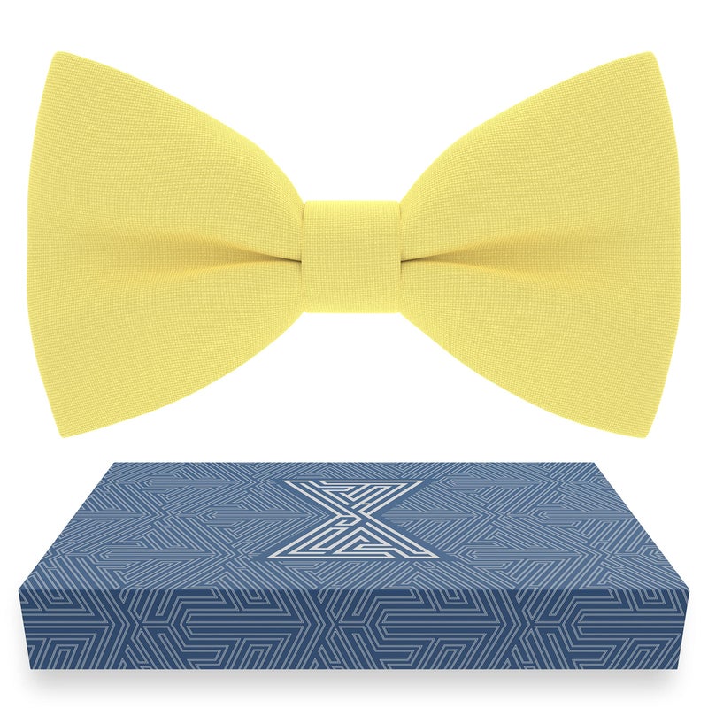 Bow Tie House Men's Classic Pre-Tied Bow Tie Formal Solid Tuxedo (Large, Lemon) - Image 1